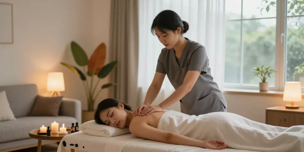 Experiencing 영등포출장안마 with a relaxing home massage therapy session in a serene living room.